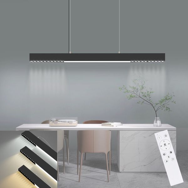 ZMH LED Pendelleuchte Esstisch Hängelampe Dimmbar - 32W Schwarz Modern Esstischlampe Hängend 107CM Höhenverstellbar mit Fernbedienung Hängeleuchte Lang Linear für Esszimmer Büro Wohnzimmer