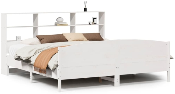 vidaXL Massivholzbett mit Regal ohne Matratze Weiß 180x200 cm Kiefer 3323096