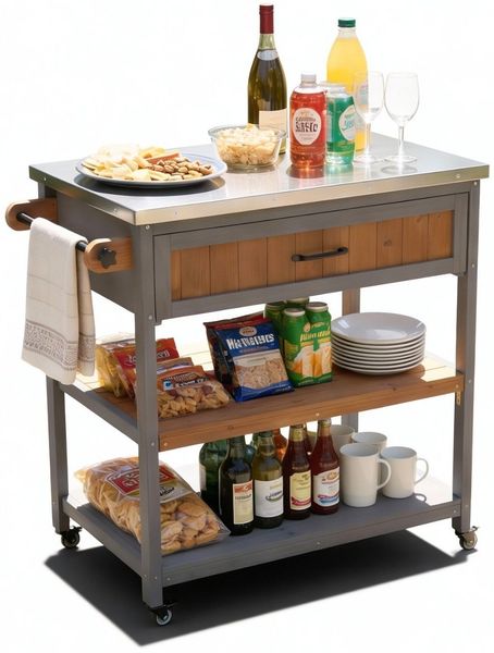 Coemo Servierwagen Grillstation James S Grau Kücheninsel Holz, auf Rollen 82 x 53 x 92 cm