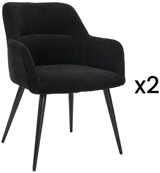 Vente-unique - Stuhl 2er-Set - Stoff & Metall - Schwarz - HEKA