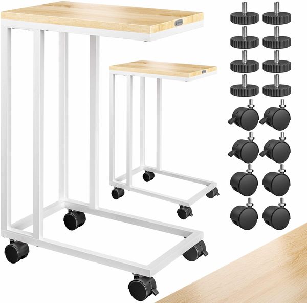 CASARIA® 2x Beistelltisch mit Rollen 50x35x70cm weiß