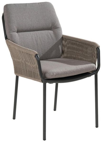 Outdoor Gartenstuhl COMO, Anthrazit, Beige, Grau, Aluminiumgestell, Olefin, Seilbespannung, mit Kissen, B 71 x H 86 x T 59 cm