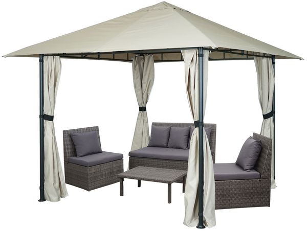 Pergola HWC-J63, Garten Pavillon Terrassenüberdachung mit Seitenwand, 3x3m ~ creme-beige Bild 3