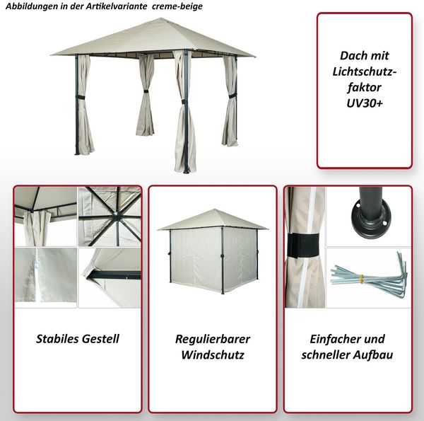 Pergola HWC-J63, Garten Pavillon Terrassenüberdachung mit Seitenwand, 3x3m ~ creme-beige Bild 2