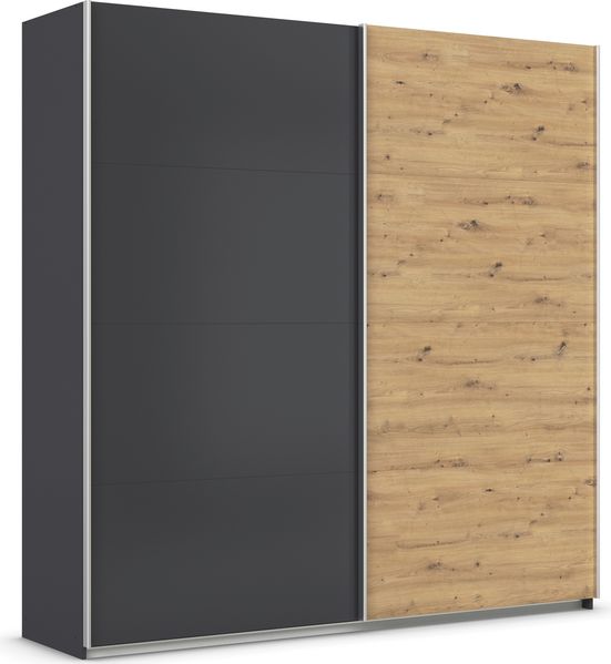 rauch Quadra, Kleiderschrank, Schiebetürenschrank, 2-türig, mit 2 Kleiderstangen und 4 Einlegeböden, Farbe Grau metallic/Eiche Artisan, BxHxT 226x229x61cm Bild 3