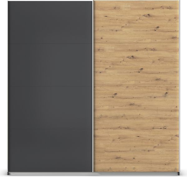 rauch Quadra, Kleiderschrank, Schiebetürenschrank, 2-türig, mit 2 Kleiderstangen und 4 Einlegeböden, Farbe Grau metallic/Eiche Artisan, BxHxT 226x229x61cm Bild 2