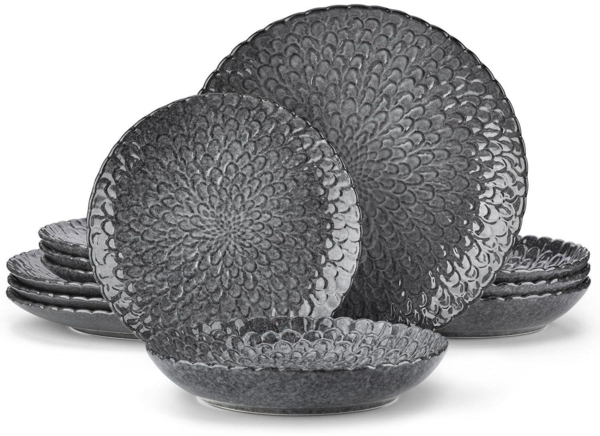 Kombiservice grau, vancasso Chrys Tafelservice Set Steingut 12-teilig