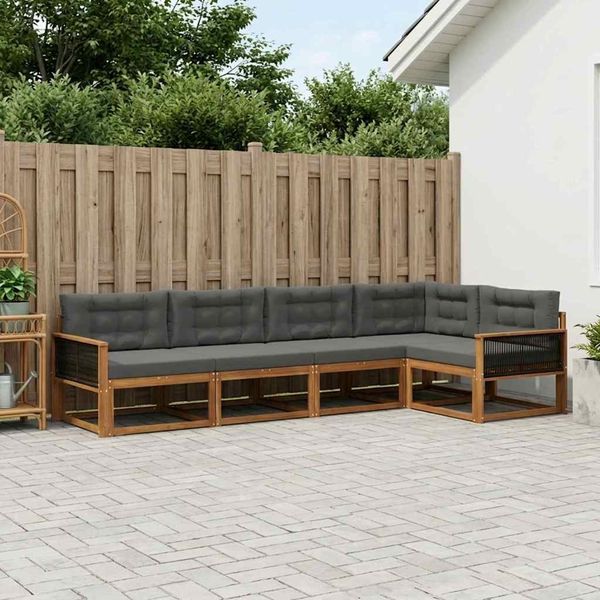 vidaXL Outdoor-Sofagarnitur mit Kissen 5 pcs Natur und Anthrazit 3382565