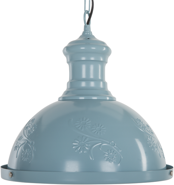 'Didessa' Hängeleuchte Blau Metall Halbkugel Blumenmuster Retro Stil