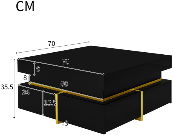 Couchtisch, Hochglanz-Wohnzimmertisch,70×35.5×70 cm,Schwarz,modernes Design Bild 4