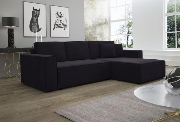 Ecksofa Schlafsofa Sofa CONOR PREMIUM Stoff Kronos Schwarz Ottomane Rechts