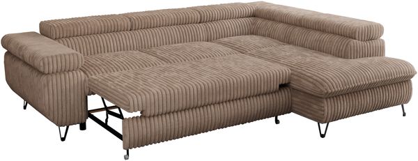 Mks Möbel 'Peter L-form' Ecksofa mit Bettfunktion, Bettkasten & einstellbaren Kopfstützen, Braun, Cord, mit Topper, rechts Bild 6