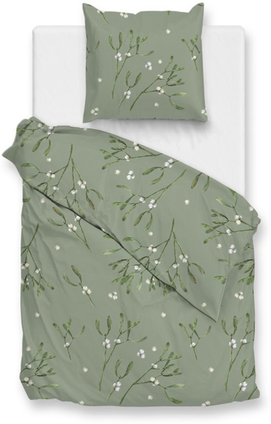 Zo! Home Flanell Bettwäsche 135x200 Hedra Green Mistelzweig Blätter grün