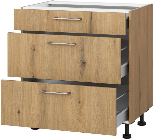 KOCHSTATION Auszugsunterschrank KS-Trea U2AS80 mit drei Auszügen, Breite 80 cm, Höhe 75 cm