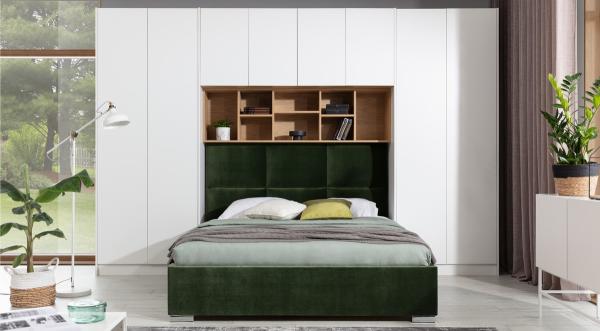 Casa Padrino Luxus Schlafzimmer Möbel Set Matt Weiß / Naturfarben / Grün / Silber - Doppelbett mit Schlafzimmerschrank - Hotel Möbel - Schlafzimmer Möbel - Luxus Möbel - Luxus Einrichtung