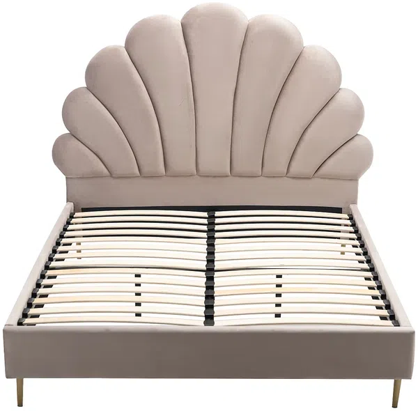 Vente-unique - LIVAYA Bett SamtStoff Beige - B 205 cm x H 140 cm x L 166 cm Bild 4