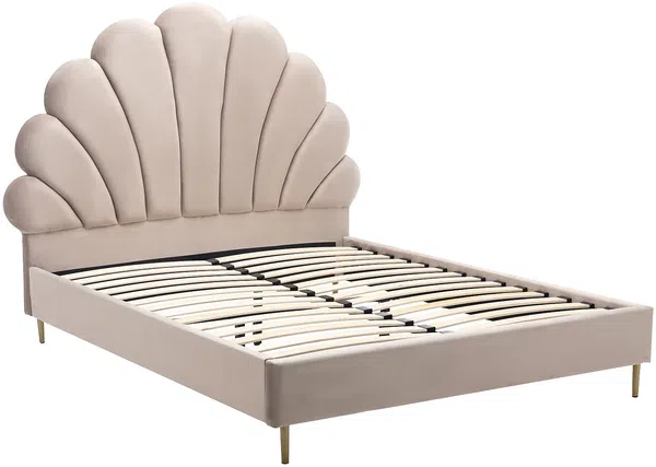 Vente-unique - LIVAYA Bett SamtStoff Beige - B 205 cm x H 140 cm x L 166 cm Bild 3