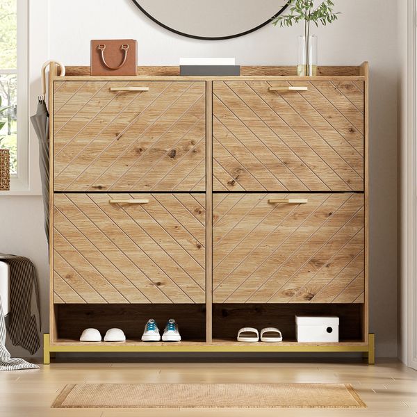 Schuhschrank, MDF in Holzoptik mit Metallfüßen, 108,5x24x100 cm, Holzfarbe
