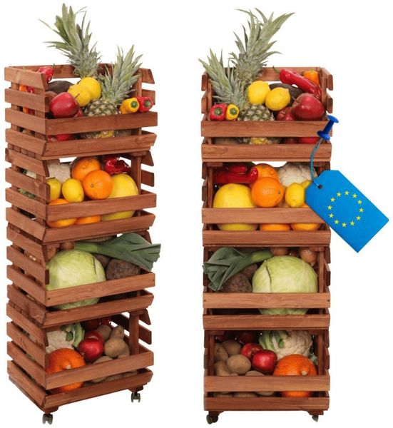 Modo24 Küchenregal Modular Holzregal für Gemüse Obst auf Rollen, Stapelbares Regalsystem, Kartoffelsteige, Küchenregal, Vorratsregal, Gemüseregal, 3 Farben