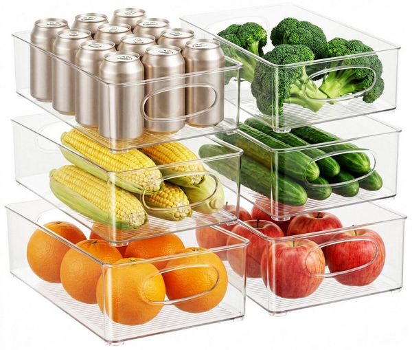 Youyijia Aufbewahrungsbox Kühlschrank Organizer Set 6er Stapelbare Kühlschrankboxen in 3 Größen
