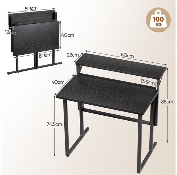 HOMALL Schreibtisch Klappbarer Schreibtisch mit Monitorhalterung Gaming-Schreibtisch (80 cm breiter mehrstufiger Notebook-Schreibtisch, bequem zusammenklappbar)