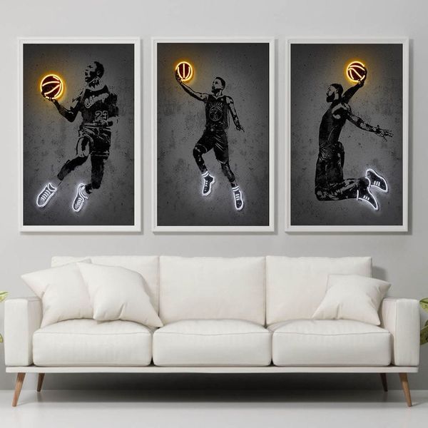 Poster Basketballspieler mit Neon Ball als Deko Print ohne Rahmen - 50 x 70 cm / 3