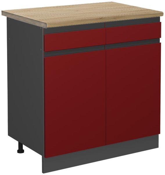 Küchenunterschrank R-Line Rot 80 cm J-Shape, AP Eiche Vicco