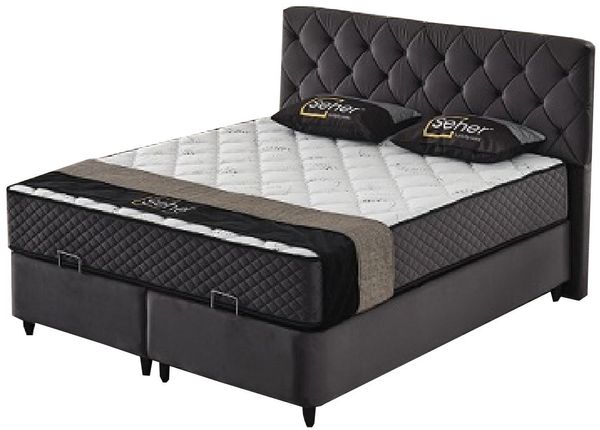 Boxspringbett Undine / Urbino, Stoff, Anthrazit, 196 x 126 x 212 cm