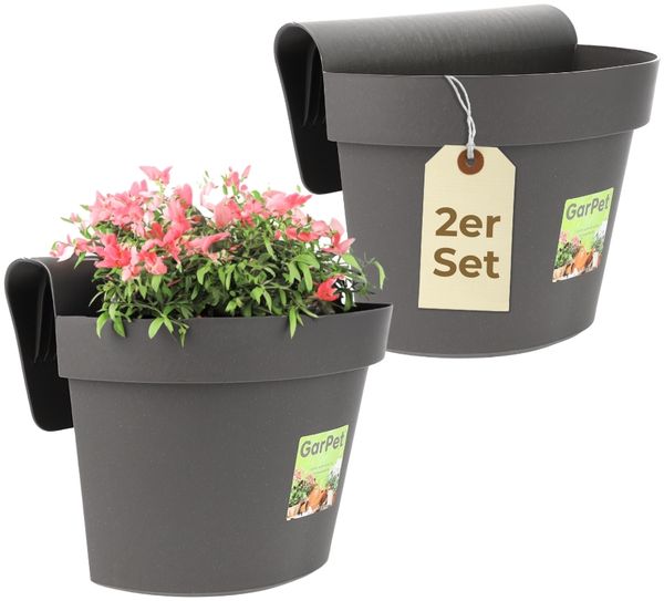 GarPet Balkonkasten 2er Set Geländertopf Balkon Wasserspeicher Blumentopf Zaun Anthrazit