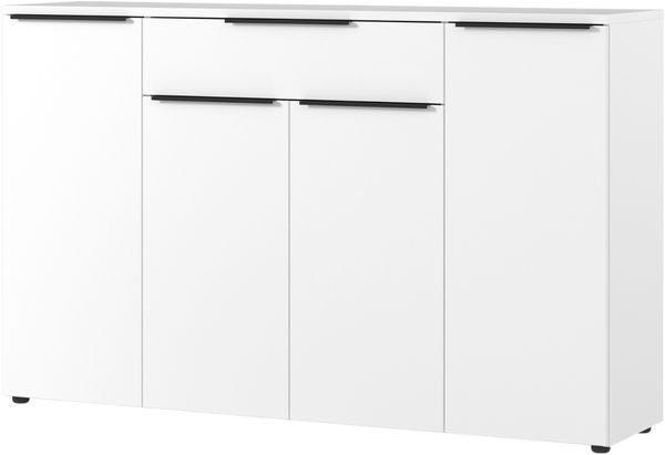 bümö Space Sideboard & Highboard 161 cm breit in Weiß - Büro Schrank aus Holz - Kommode mit Türen & 1 Schublade, Büroschrank für Akten & Ordner, Büromöbel für Arbeitszimmer, SPCSB1S-84