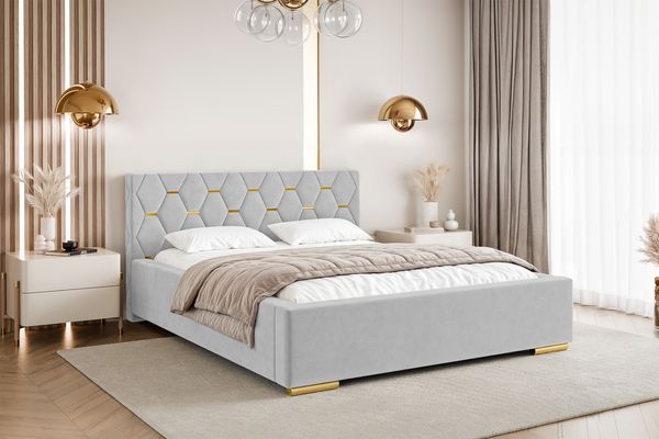 MEBLINI Polsterbett 180x200 ohne Lattenrost ohne Matratze – VERSAL – Hellgrau Samt – Doppelbett ohne Bettkasten - Stauraumbett - Kopfteil Bett ohne Stauraum