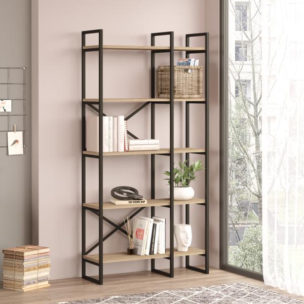 Bücherregal Vesanto 175x88x30 cm Eichenoptik/Schwarz [en. casa]