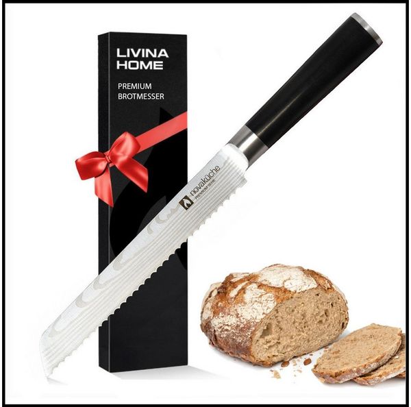 LIVINA HOME Brotmesser Brot Messer mit Wellenschliff, mit extrem scharfer Klinge, Küchenmesser, Klingenlänge 20 cm, Black Friday Sale!