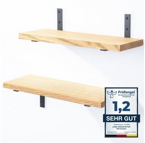 LAMO Manufaktur Wandregal Wandhalter 2er Set, Komplett-Set gerade Kante, 20mm stake Massivholzplatte