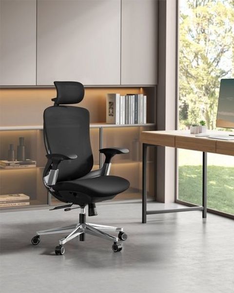 Songmics Bürostuhl, Schreibtischstuhl, ergonomisch und verstellbar, neigbare Rückenlehne, nach vorne oder hinten verstellbarer Sitz, Aluminiumlegierung, bis 150 kg belastbar, schwarz NBO068B01