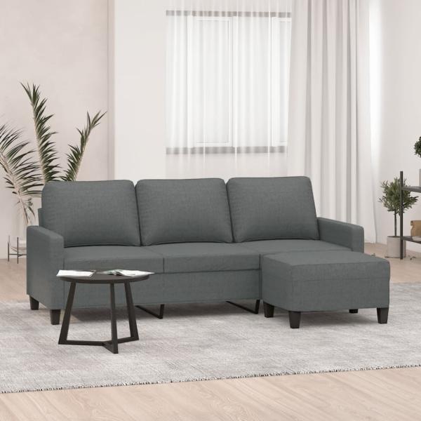 vidaXL 3-Sitzer-Sofa mit Hocker Dunkelgrau 180 cm Stoff 3201038