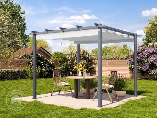 PRIMEYARD Pergola 3x3 m Terrassenüberdachung mit grauem Schiebedach Stahlrahmen