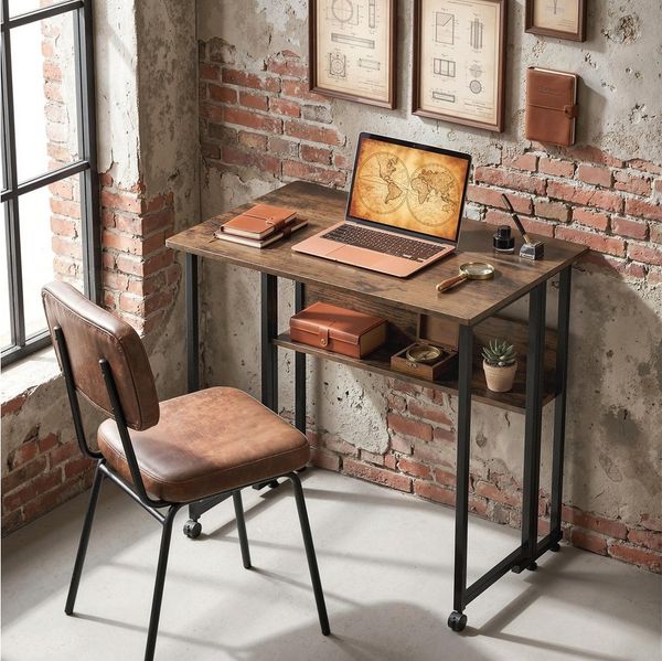 HOMCOM Schreibtisch 80 cm Klappbarer Computertisch mit Ablagefach (Klapptisch, 1-St, Bürotisch), für Homeoffice, Schlafzimmer, Rustikal-Braun