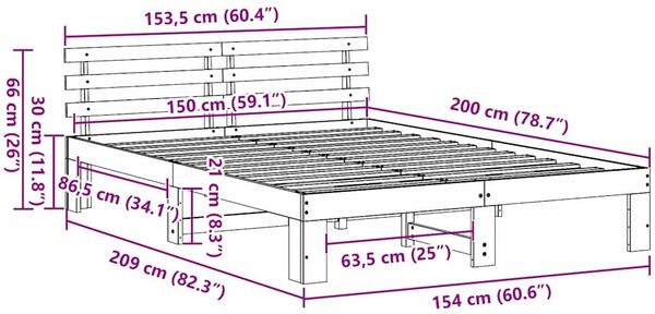 vidaXL Bettrahmen Wachsbraun 150 x 200 cm Massives Kiefernholz 872607 Bild 10