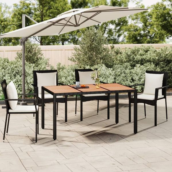Gartentisch 75 x 90 x 150 cm mit Holzplatte Schwarz Poly Rattan & Akazienholz