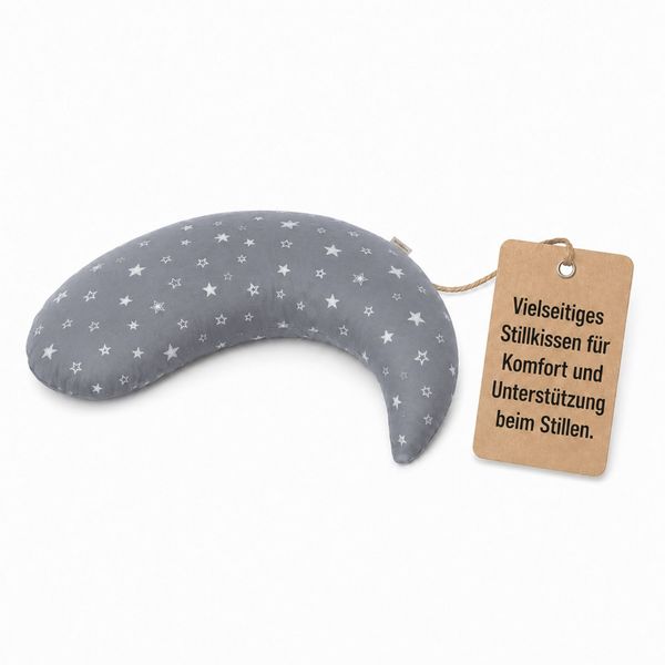 Set Theraline Stillkissen Yinnie & Windel Kinderhaus Blaubär, Kleines Stillkissen 135x35 cm, Stillkissen mit Mikroperlen | inkl. Stillkissenbezug, Design:Sterne grau