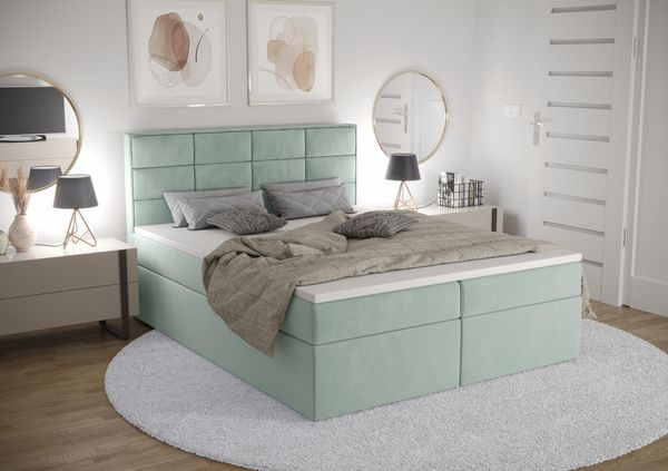B&B Home 'Kaja' Boxspringbett mit Bettkasten, Samt, Mintgrün, 140x200 cm