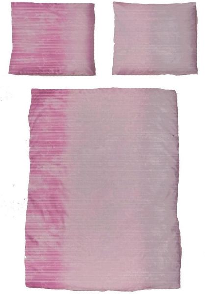 KH-Haushaltshandel Bettwäsche 2-tlg. Baumwoll Seersucker Bettwäsche, 135 x 200 + 80x80cm, Seersucker, 2 teilig, himbeere grau weiß, melierte Querstreifen, 100% Baumwolle, bügelfrei
