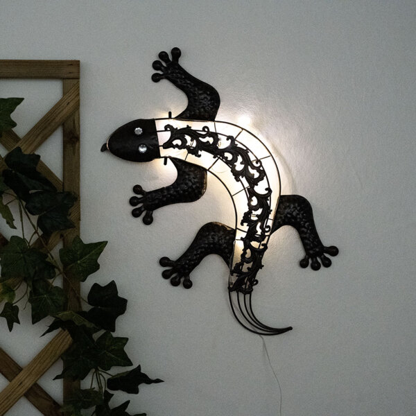 LED Solarleuchte, Gecko zur Wandmontage, bronzefarben, 50 cm