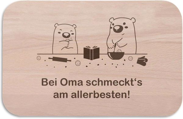 GRAVURZEILE Schneidebrett Frühstücksbrettchen mit Gravur - Bei Oma schmeckt´s am allerbesten -, Buchenholz, (Kein Set)