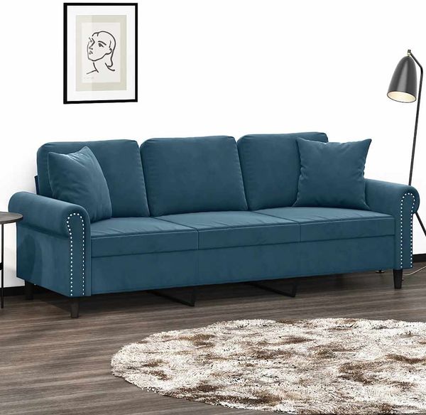 vidaXL 3-Sitzer-Sofa mit Zierkissen Blau 180 cm Samt 3200964