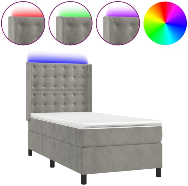 vidaXL Boxspringbett mit Matratze & LED Hellgrau 90x200 cm Samt 3139781