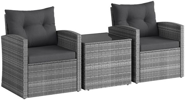 STEELSØN 'Selaria' Polyrattan Sitzgarnitur 3-tlg, Gartenmöbel Set aus 2 Stühlen und Tisch, Sitzgruppe inkl. Kissen, grau-meliert, wetterfest für 2 Personen Bild 10