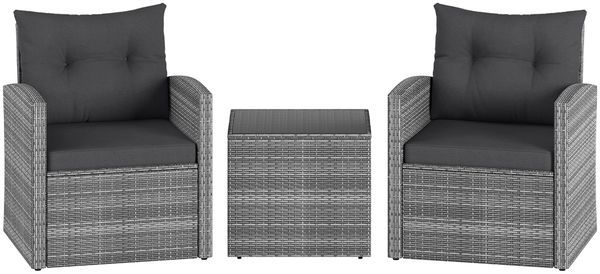 STEELSØN 'Selaria' Polyrattan Sitzgarnitur 3-tlg, Gartenmöbel Set aus 2 Stühlen und Tisch, Sitzgruppe inkl. Kissen, grau-meliert, wetterfest für 2 Personen Bild 11