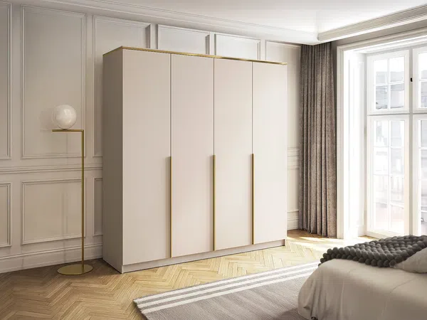 Vente-unique - VUKIA Geschlossener und offener Kleiderschrank Holz, Platte Beige - B 57,1 cm x H 213 cm x L 200 cm